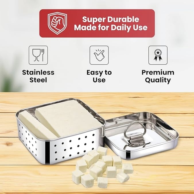 Stainless Steel Squre Shape Indian Paneer/Tofu Press Mould Maker 250ml Collapsible Strainer